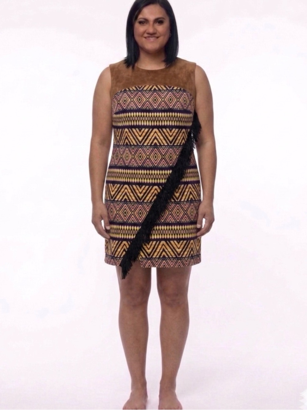 Stylish Patterned Mini Dress - Brown and Black